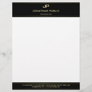 Elegant Black White Gold Monogram Modern Template Letterhead