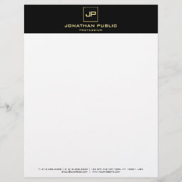 Elegant Black White Gold Monogram Modern Template Letterhead
