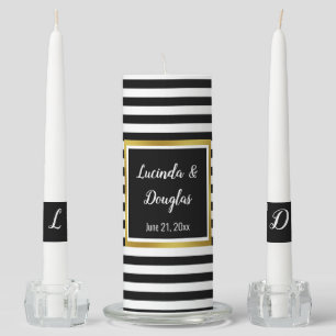 Elegant Black White & Gold Monogrammed Unity Candle Set
