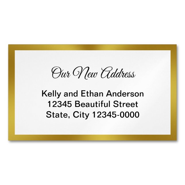 Elegant Black White Gold Moving Announcement Business Card Magnet (Front)
