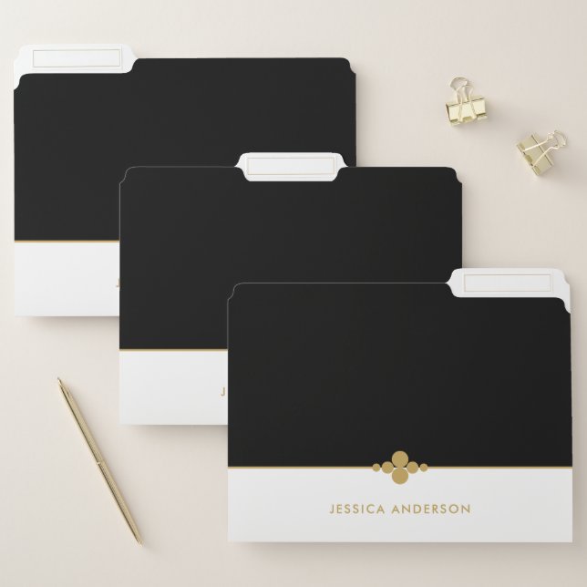 Elegant Black White Gold Name File Folder (Set)