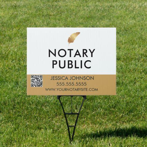 Elegant Black White  Gold Notary Public Yard  Sign