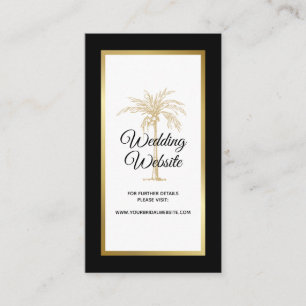 Elegant Black White Gold Palm Tree Wedding Website Enclosure Card