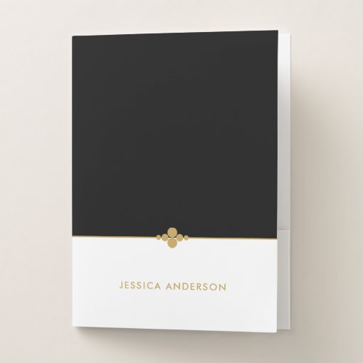 Elegant Black White Gold Personalized Pocket Folder 