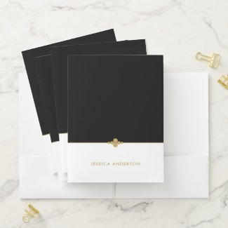 Elegant Black White Gold Personalized Pocket Folder