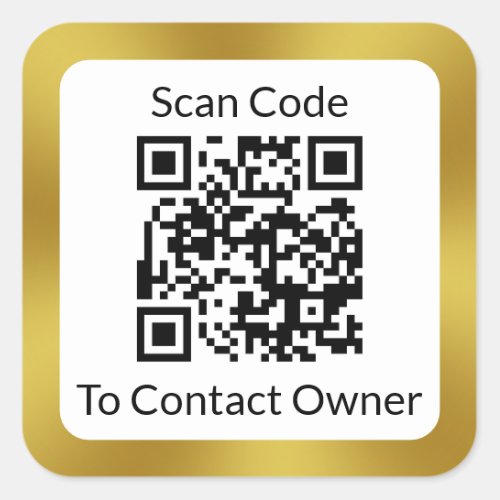 Elegant Black White Gold QR Code Lost and Found Square Sticker