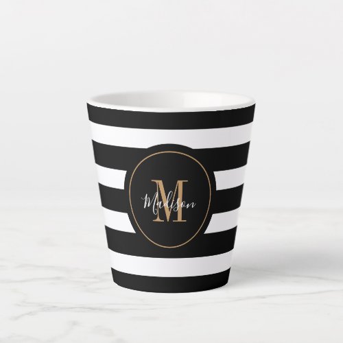 Elegant Black White Gold Script Chic Personalized Latte Mug