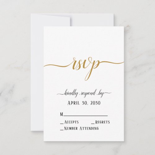 Elegant Black White Gold Script Minimal Wedding RSVP Card
