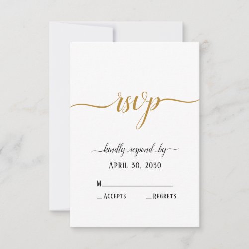 Elegant Black White Gold Script Minimal Wedding RSVP Card