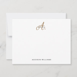 Elegant Black White Gold Script Monogram Note Card