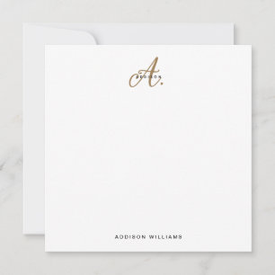 Elegant Black White Gold Script Monogram Note Card