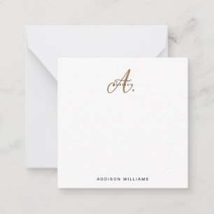 Elegant Black White Gold Script Monogram Note Card