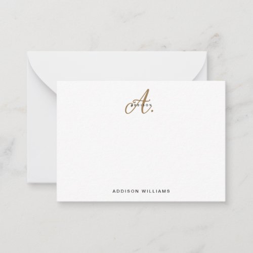 Elegant Black White Gold Script Monogram Note Card