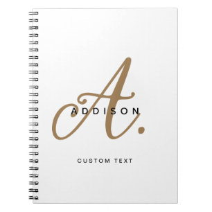 Elegant Black White Gold Script Monogram Notebook