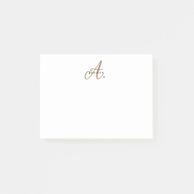 Elegant Black White Gold Script Monogram Post-it Notes (Front)
