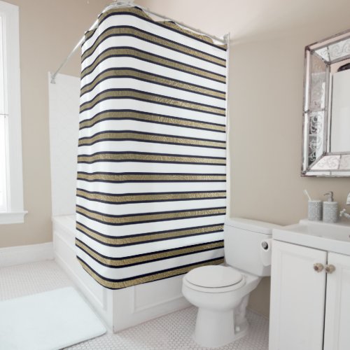 Elegant Black White Gold Sepia Stripes Lines Shower Curtain