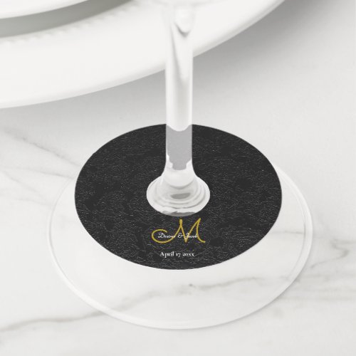 Elegant Black White Gold Simple Wedding Monogram Wine Glass Tag