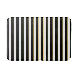 Elegant Black, White & Gold Striped Bath Mat