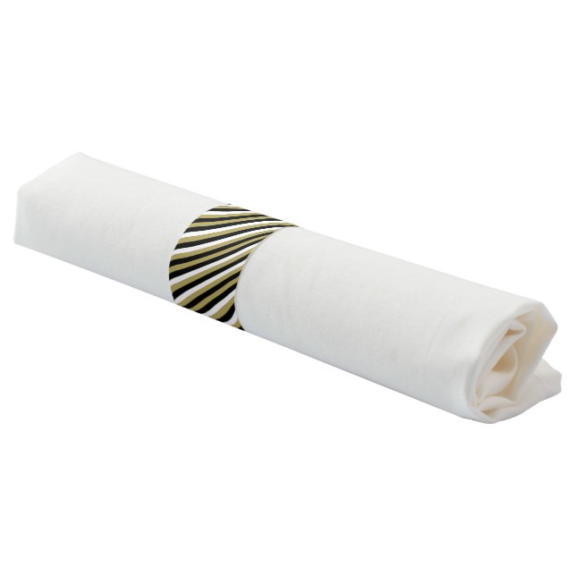 Elegant Black White Gold Stripes Pattern Party Napkin Bands (Angled)