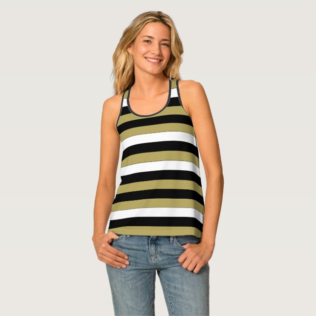 Elegant Black White Gold Stripes Pattern Tank Top (Front Full)