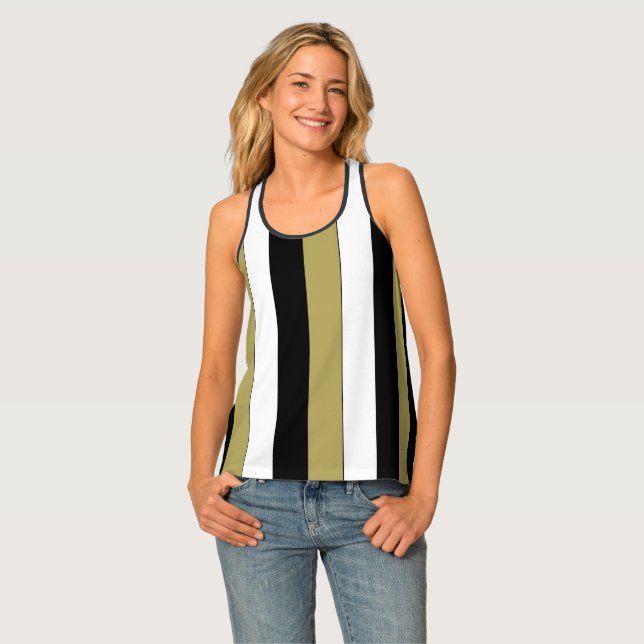 Elegant Black White Gold Stripes Pattern Tank Top (Front Full)