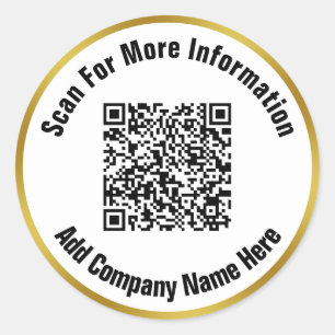 Elegant Black White Gold Text Scan QR Code Classic Round Sticker