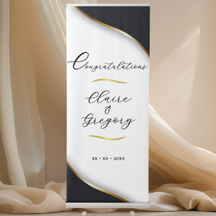 Elegant Black White Gold Wedding Congratulations Retractable Banner