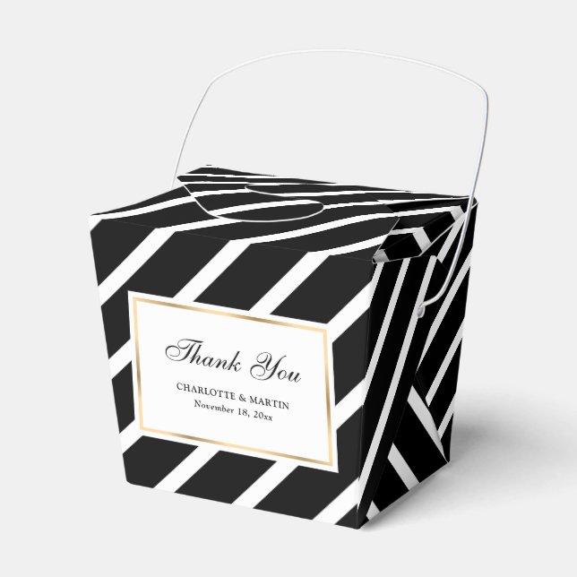 Elegant Black White Gold Wedding Thank You Favor Boxes (Front Side)