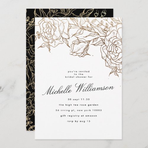 Elegant Black White Gold Wreath Bridal Shower Invitation