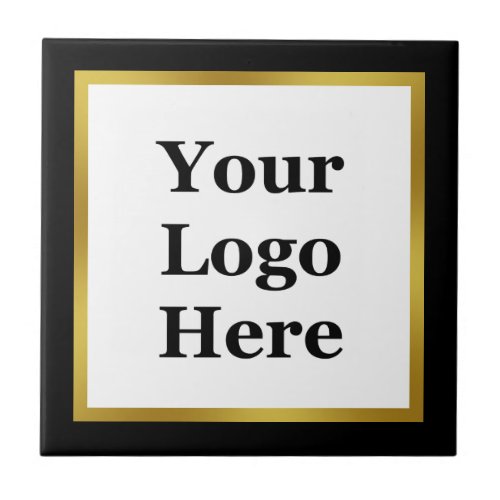 Elegant Black White Gold Your Logo Here Template Ceramic Tile