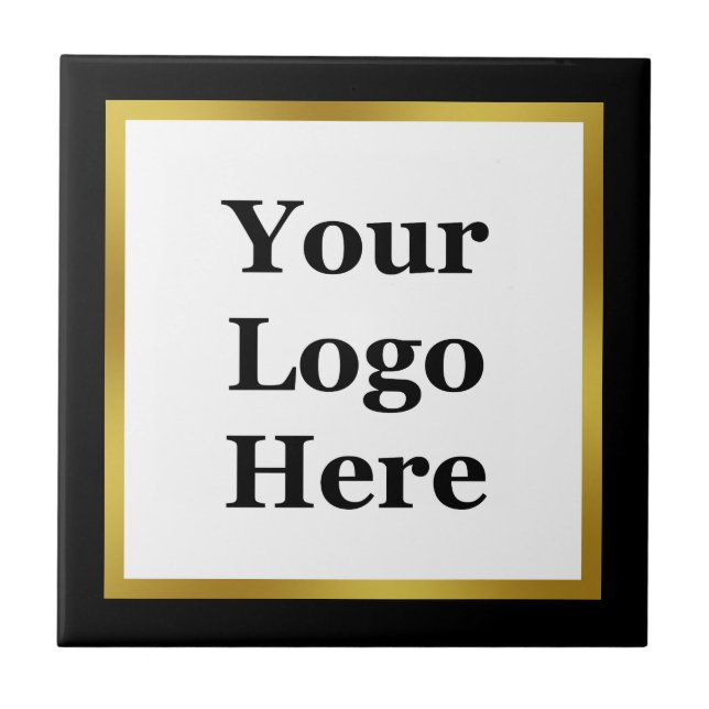 Elegant Black White Gold Your Logo Here Template Ceramic Tile (Front)