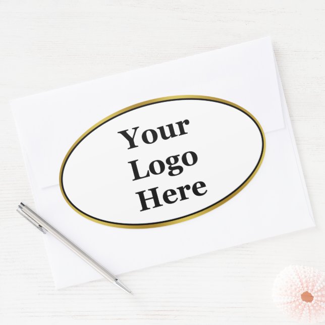 Elegant Black White Gold Your Logo Here Template Oval Sticker (Envelope)
