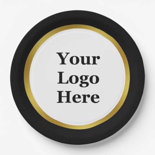 Elegant Black White Gold Your Logo Here Template Paper Plates