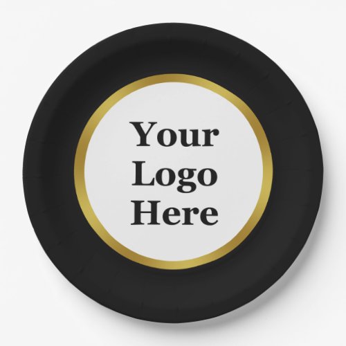 Elegant Black White Gold Your Logo Here Template Paper Plates