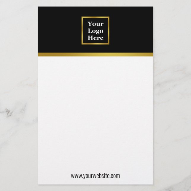 Elegant Black White Gold Your Logo Here Template Stationery (Front)