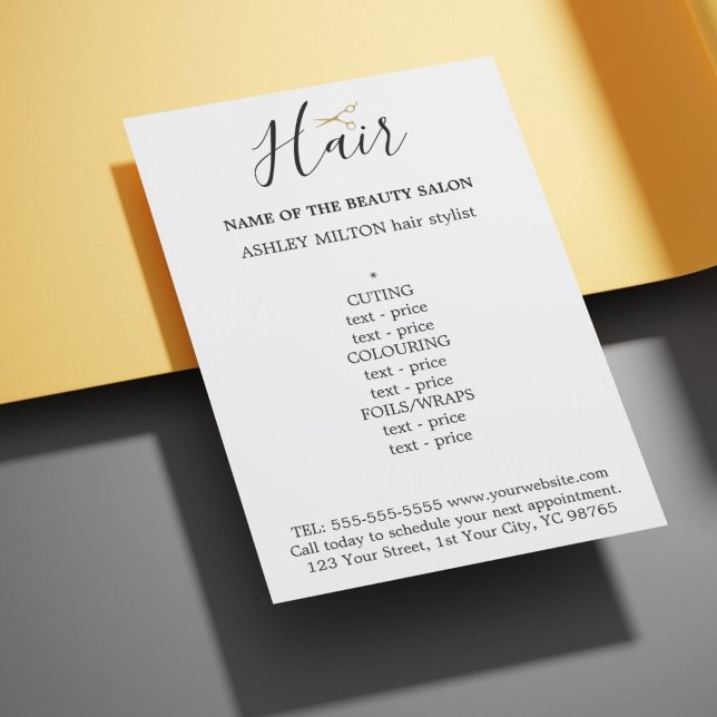Elegant Black White Golden Scissors Hair Menu Flyer (Creator Uploaded)