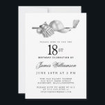 Elegant Black White Golf 18th Birthday Party  Invitation<br><div class="desc">Elegant black and white birthday invitation for a golfer. The top of the invitation is decorated with golf accessories - a golf club, golf ball, hat and gloves. The watercolor design creates a traditional and classic aesthetic. Perfect for a birthday bash at the club or a backyard BBQ. All of...</div>