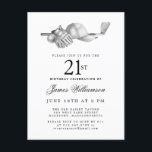 Elegant Black White Golf 21st Birthday Party  Invitation Postcard<br><div class="desc">Elegant black and white birthday invitation for a golfer. The top of the invitation is decorated with golf accessories - a golf club, golf ball, hat and gloves. The watercolor design creates a traditional and classic aesthetic. Perfect for a birthday bash at the club or a backyard BBQ. All of...</div>