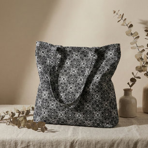 Elegant Black White Gothic Baroque Mosaic Damask Fabric