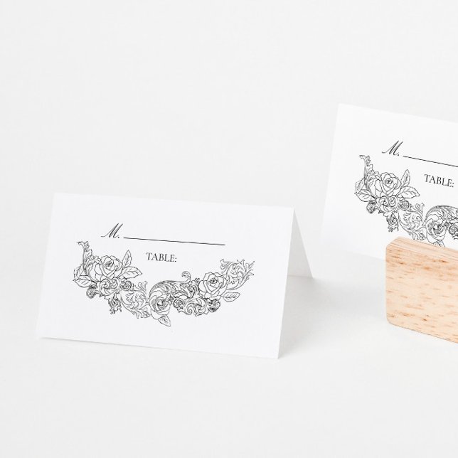 Elegant Black & White Gothic Wedding Place Card (Creator Uploaded)