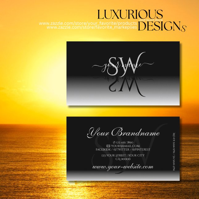 Elegant Black White Gradient Shadow Font Initials Business Card (Creator Uploaded)