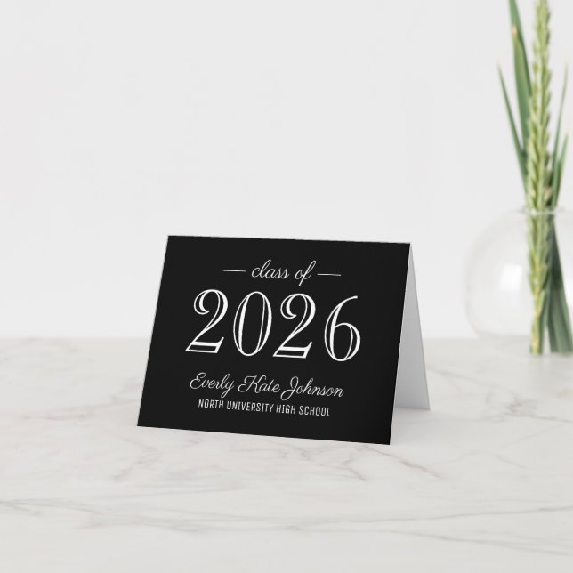 Elegant Black White Graduation 2026 Thank You Card (Front)