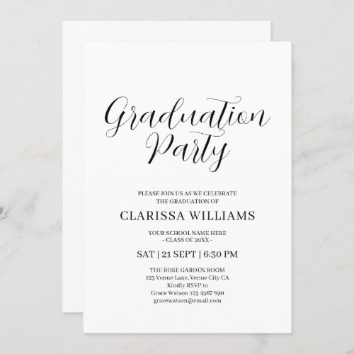 Elegant Black  White Graduation Party Invitation