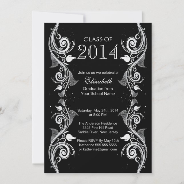 Elegant Black White Graduation Party Invitation (Front)