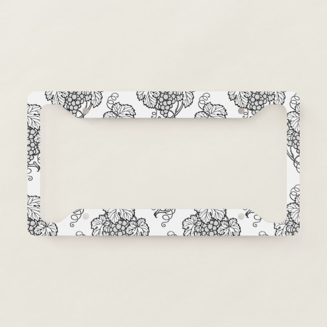 Elegant Black White Grape Bunches Wine Fruit Lover License Plate Frame (Front)