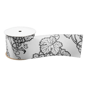 Elegant Black White Grape Bunches Wine Fruit Lover Satin Ribbon