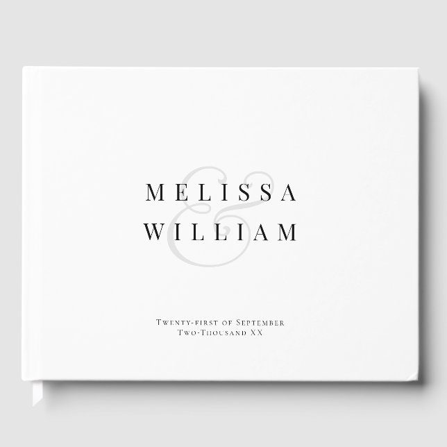 Elegant Black & White Gray Ampersand Wedding Guest Book (Front)