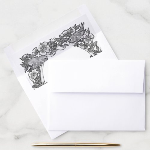 Elegant Black White Gray Floral Foliage Wedding Envelope Liner