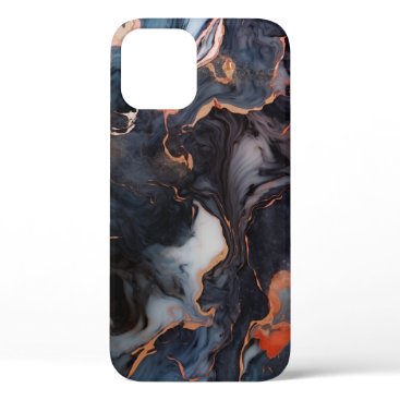 Elegant Black White Gray Marble Copper Red Accent iPhone 12 Pro Case