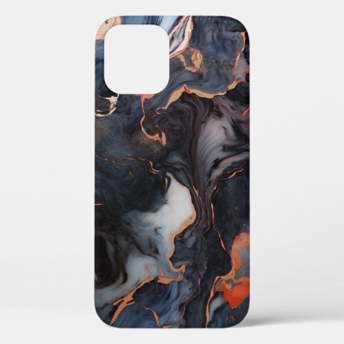 Elegant Black White Gray Marble Copper Red Accent iPhone 12 Pro Case